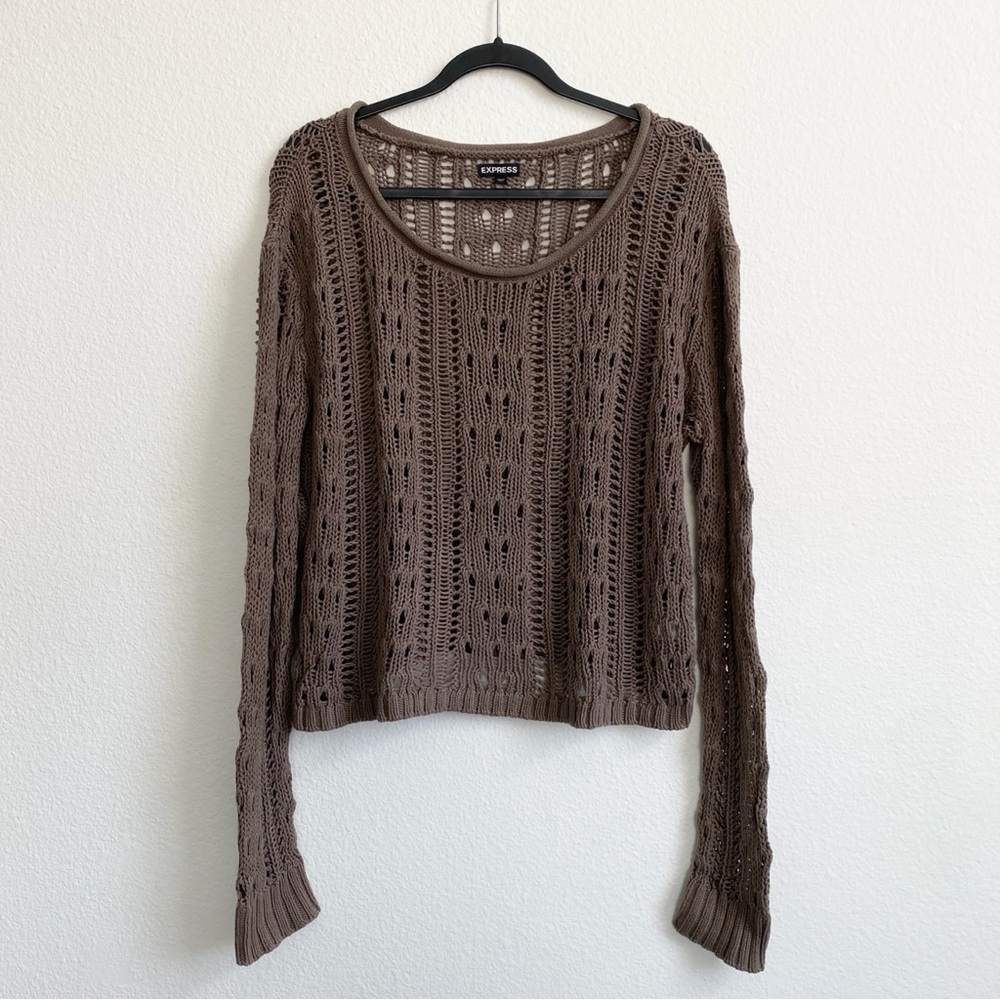 Express Women’s Taupe Boxy Cropped Open Knit Sweater